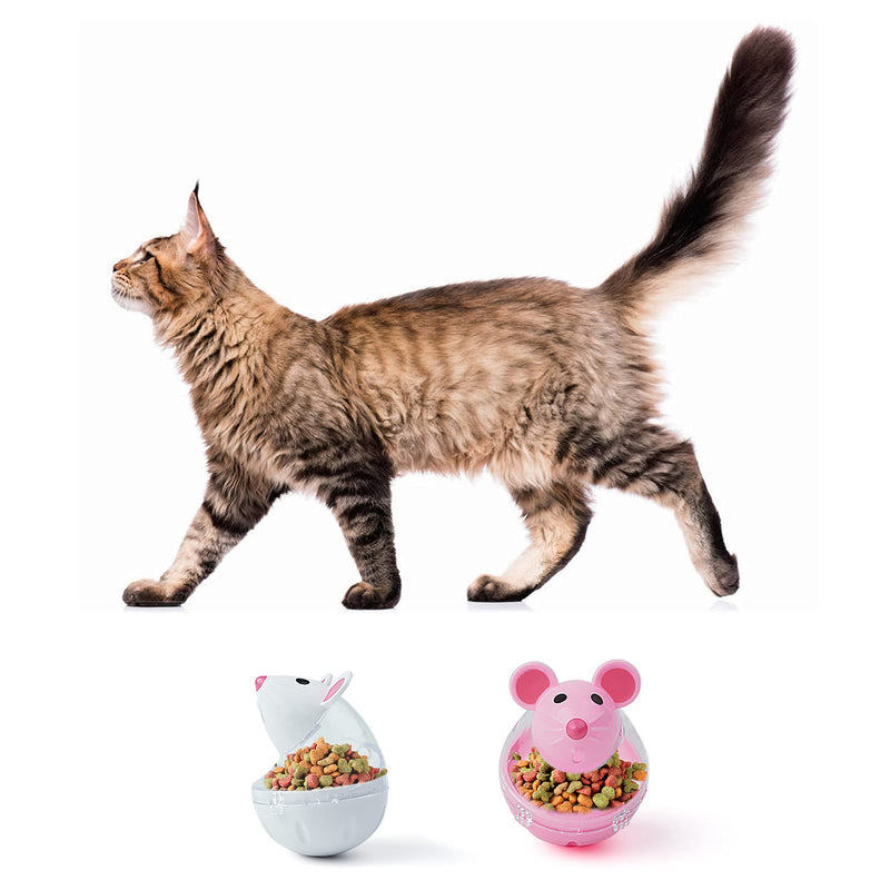 GEKUPEM 4 Pcs Cat Food Dispenser Cat Treat Toy Feeder Toy for Interactive IQ Treat Training Mouse shape Tumbler ( Pink White) - PawsPlanet Australia