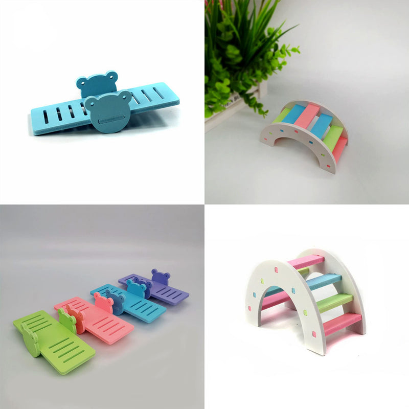 WSNDM Pack of 3 Hamster Toys, Hamster House DIY, Natural Wood Ecological Rainbow Bridge, Colorful Arch Bridge, DIY Holiday Houses Climbing and Playing Small Animal Toy Block House for Hamsters - PawsPlanet Australia