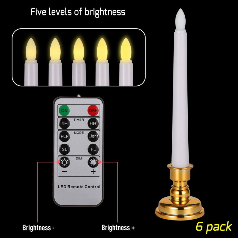 6 PCS LED Window Candles Set, Warm White, Dimmable with Remote Control, 4H/6H Timer, 4 Modes, Flameless Taper Candles Flickering Moving Light incl.Removable Holder for Home Wedding Party Bar Festival - PawsPlanet Australia