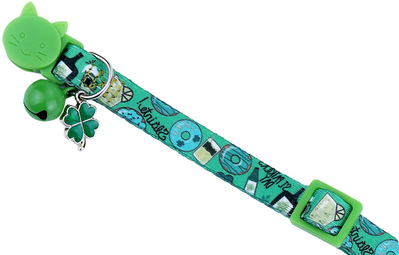 BoomBone St Patricks Day Cat Collar with Bell and Shamrocks Charm,Breakaway Small Dog Collar - PawsPlanet Australia