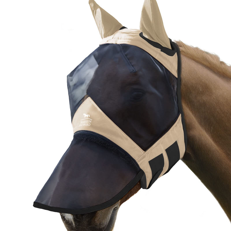 Harrison Howard CareMaster Pro Luminous Horse Fly Mask Long Nose with Ears UV Protection for Horse Pony (Small) Light Champagne - PawsPlanet Australia