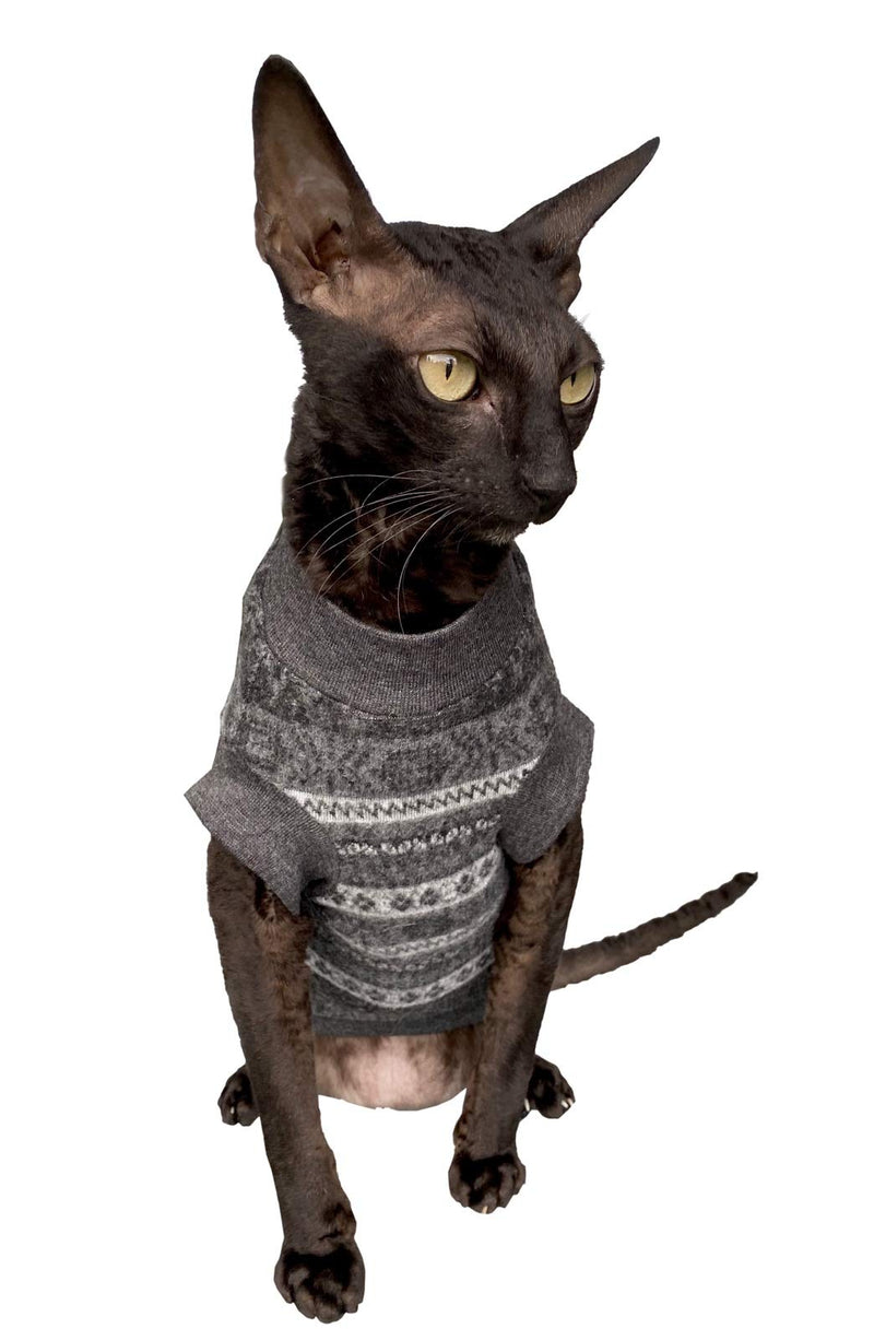 Kotomoda cat's Winter wool sweater Grey patterns Naked Cat Hairless Sphynx Cat Clothes (L) L - PawsPlanet Australia