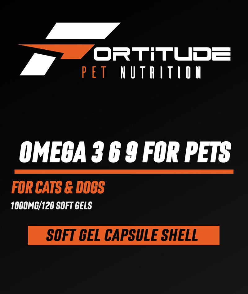 Fortitude Pet Nutrition Omega 3 6 9 For Pets | Fish Oil Supplement for Dogs and Cats 120 Softgels | Promotes Healthy Joints, Heart, Skin and Coat - PawsPlanet Australia