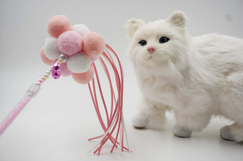 [Australia] - 7 Angry Ants Cute Pink Cat Teaser for Cats Soft Balls Plastic Handle with Small Bells Soft Ribbons 