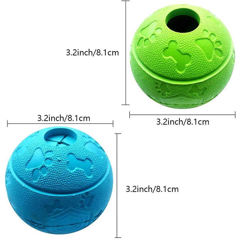 Dog Toy Indestructible Feeder Ball Snack Ball Made of Natural Rubber Dog Interactive Balls Diameter 8.1 cm (1 x Green + 1 x Blue) - PawsPlanet Australia