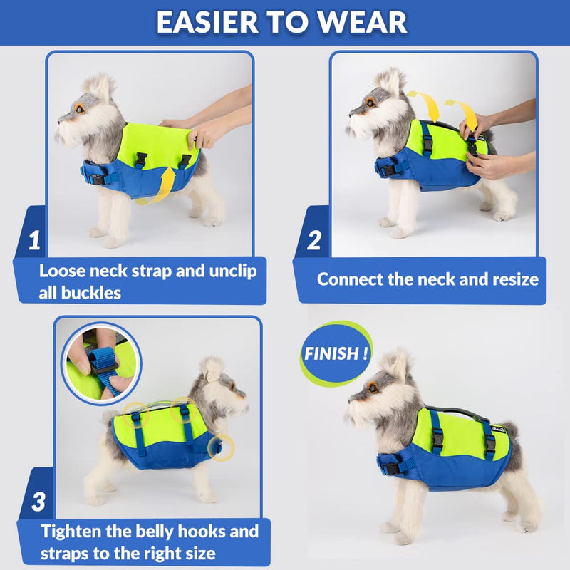 SlowTon Dog Life Jackets, Neoprene Enhanced Buoyancy Aid Adjustable Pet Swim Float Lifejacket with Reflective Rescue Handle, Dogs Safety Lifesaver Vests for Surfing Boating Pool Beach Sea XS Yellow - PawsPlanet Australia