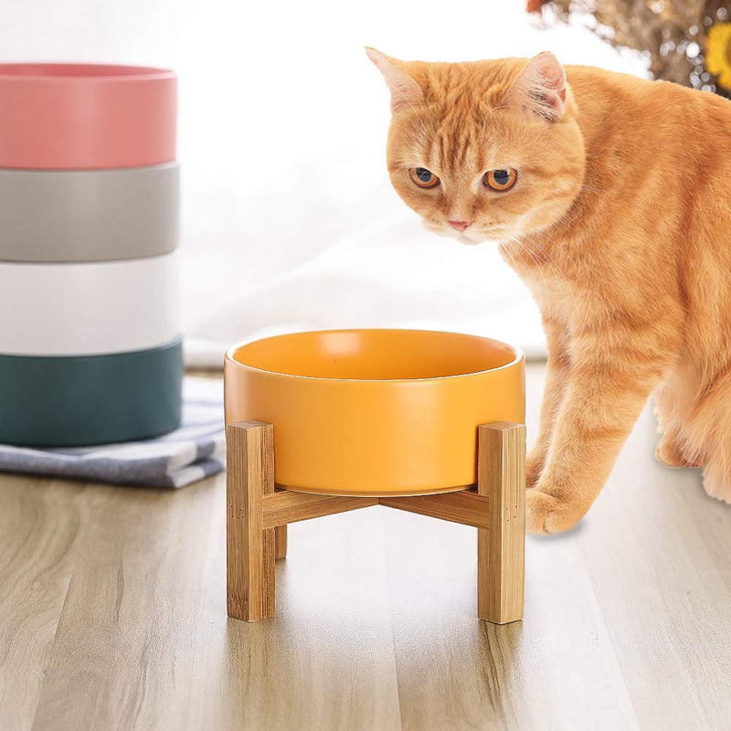 Yellow Ceramic Elevated Raised Cat Bowls ,Cat Food Dish with Stand, Raised Cat Food or Water Bowls Anti Vomiting,Pet Bowl with Anti Slip Rubber pad,Stress Free for Cats and Small Dogs（400ML/13.5OZ) Yellow - PawsPlanet Australia