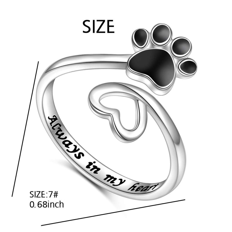 [Australia] - Sterling Silver Jewelry Engraved Always in my heart Puppy Dog Cat Pet Paw Print Love Heart Open Ring Black 5 