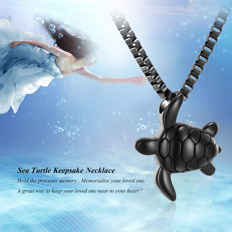 XSMZB Sea Turtle Cremation Jewelry for Ashes Stainless Steel Keepsake Memorial Urn Pendant Necklace for Pet/Human Black - PawsPlanet Australia