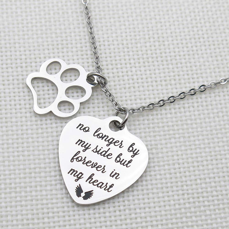 [Australia] - IDLAN Pet Memorial Gift No Longer by My Side But Forever in My Heart Stainless Steel Paw Prints Necklace Pet Sympathy Gift 