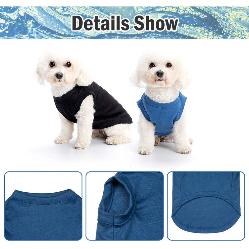 BINGPET 2 Pcs Blank Dog Shirts - Basic Dog Clothes Soft and Breathable, Dog T-Shirts Apparel, Dog Outfits, Plain Dog Shirt for Puppies, Small Extra Small and Medium Dogs Black&Blue - PawsPlanet Australia