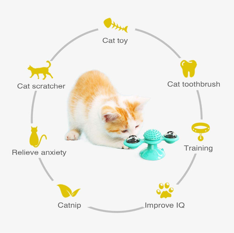 YUTANG Interactive Cat Catnip Toy for Indoor Cats, Windmill Catnip Toy Funny Kitten Toys Cat Toothbrush Toy Cats Hair Brush Turntable Massage Scratching Tickle Toy with Suction Cup Blue - PawsPlanet Australia