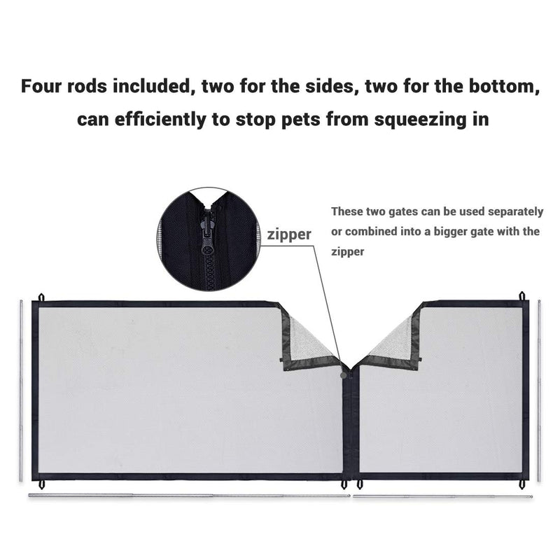 U-picks Magic Gate for Dogs, New Designed 180cm Wide Folding Mesh Net with Zipper, Retractable Rods Frame Dog Gate, Three Installation Options Portable Pet Gate Indoor Barrier for Puppy Dogs and Cats - PawsPlanet Australia