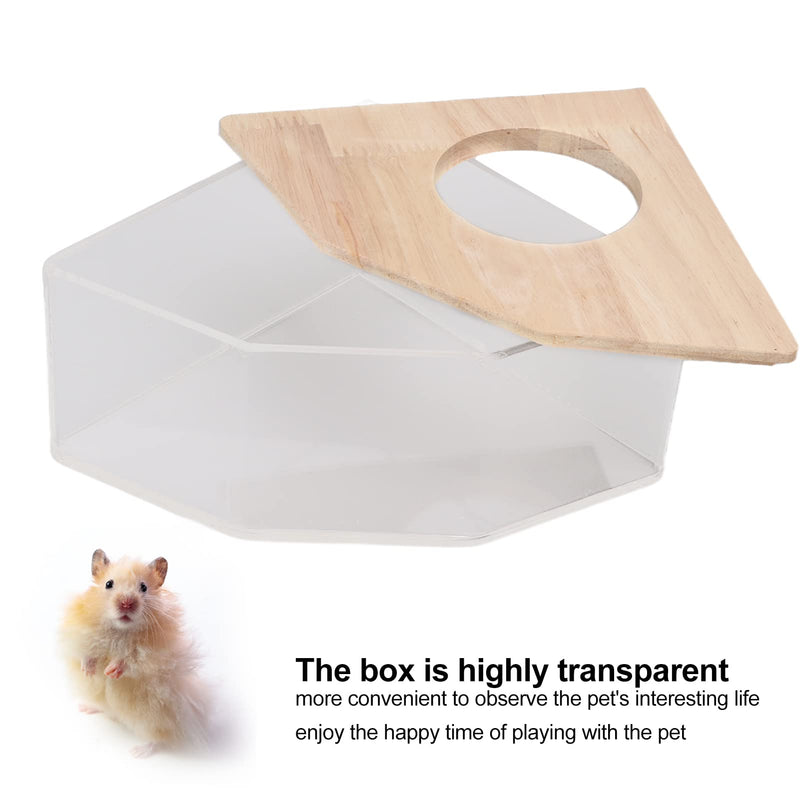 Pssopp Hamster Bath Box Right Angle Fan Acrylic Safe Hamster Sand Bathroom with Natural Wood Cover for Mice or Other Small Pet Hamster - PawsPlanet Australia