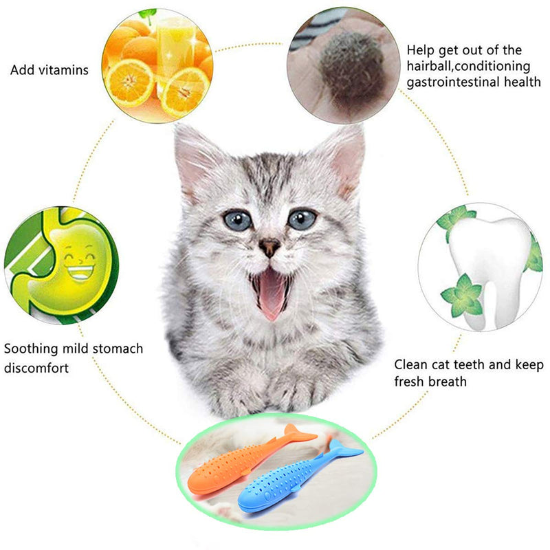 [Australia] - TTOUADY Catnip Toys, New Interactive Cat Toys Fish Shape Toothbrush, Refillable Catnip Eco-Friendly Silicone Teeth Cleaning Chew Pet Supplies for Kitten Cats (2 Pack) 