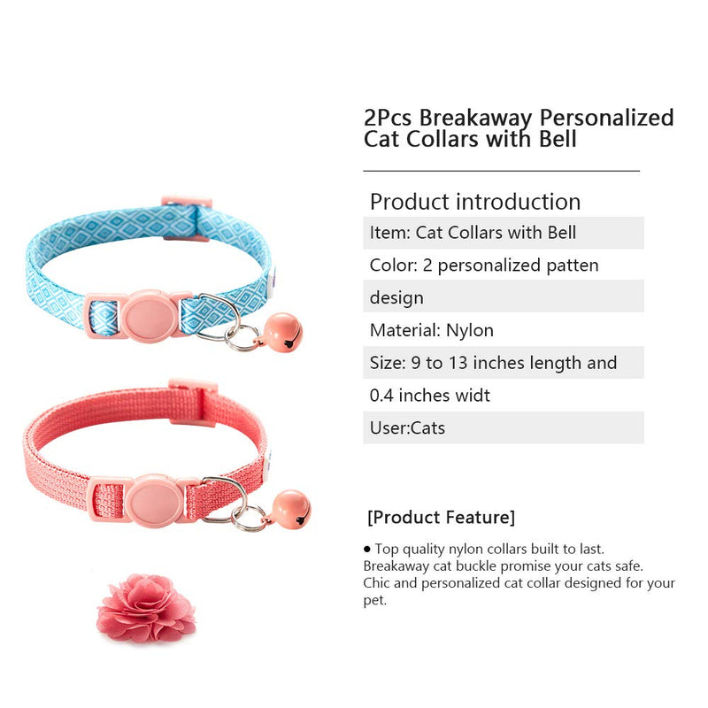 Bluerise 2Pcs Kitten Collars with Flower Breakaway Cat Collars with Bell Adjustable Strap Kitten Collars for Girls Safety Buckle Cat Collars Red - PawsPlanet Australia