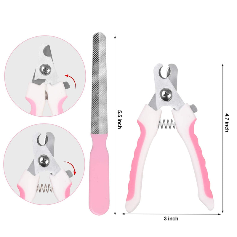 Reastar Pet Nail Clipper Animal Claws Scissor & Free Nail File, with Safety Lock and Protective Guard to Avoid Over Cutting - Suitable for Dogs Cats Birds (White and Pink) - PawsPlanet Australia