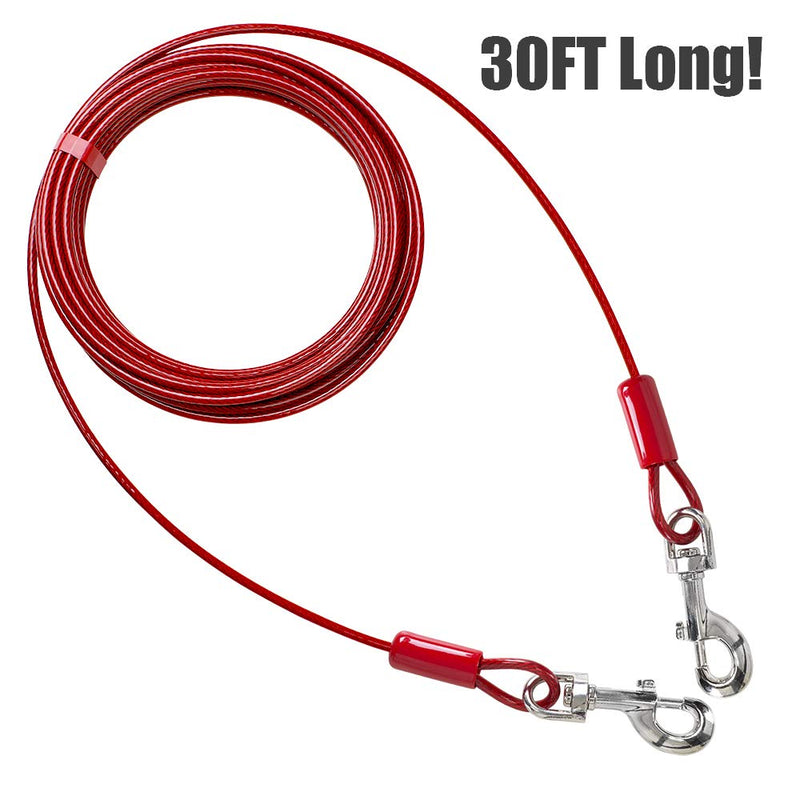 BV Pet Tie Out Cable for Dogs Up to 90/125/ 250 Pounds, 25/30 Feet 125lbs/ 30ft/ Red - PawsPlanet Australia