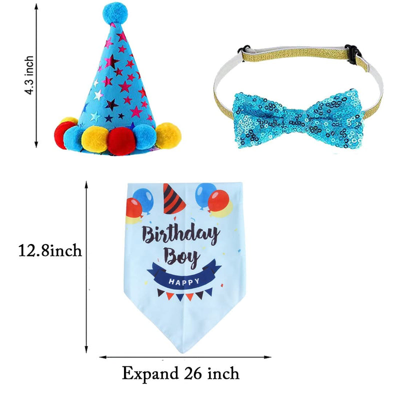 Dog Birthday Party Outfit Set,Dog Birthday Bandana Hat Bow Tie,Scarf with Cute Dog Bow Tie for Small Medium Size Dog (Blue) - PawsPlanet Australia