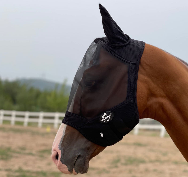 TGW RIDING Horse Mask with All-Round Breathable Mesh Non Heat Transferring,UV Protection for Horse,80% UV Eyes Protection for Horses Black XL - PawsPlanet Australia
