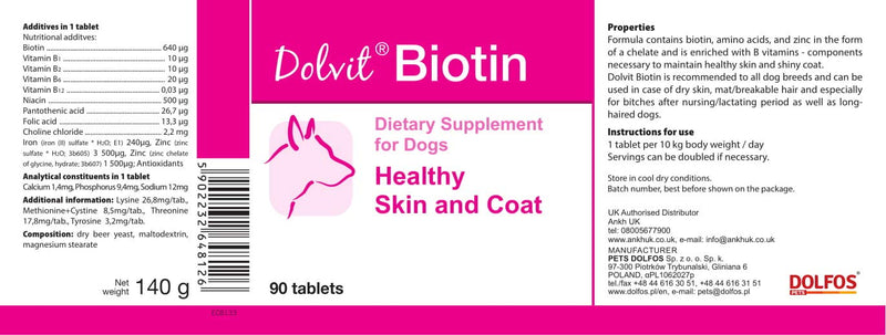 PETS Dolfos Dolvit Biotin 90 tablets Vitamins Minerals Healthy Skin and Shiny Coat for DOGS - PawsPlanet Australia