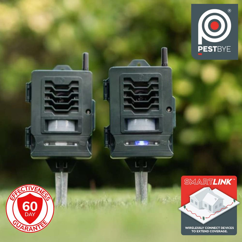 Pestbye® Ultrasonic Smart Link Cat Repellent System - Battery Powered Motion Activated & Waterproof - The Ultimate in Cat Repellers with Ground Stake - Set of 2 - PawsPlanet Australia