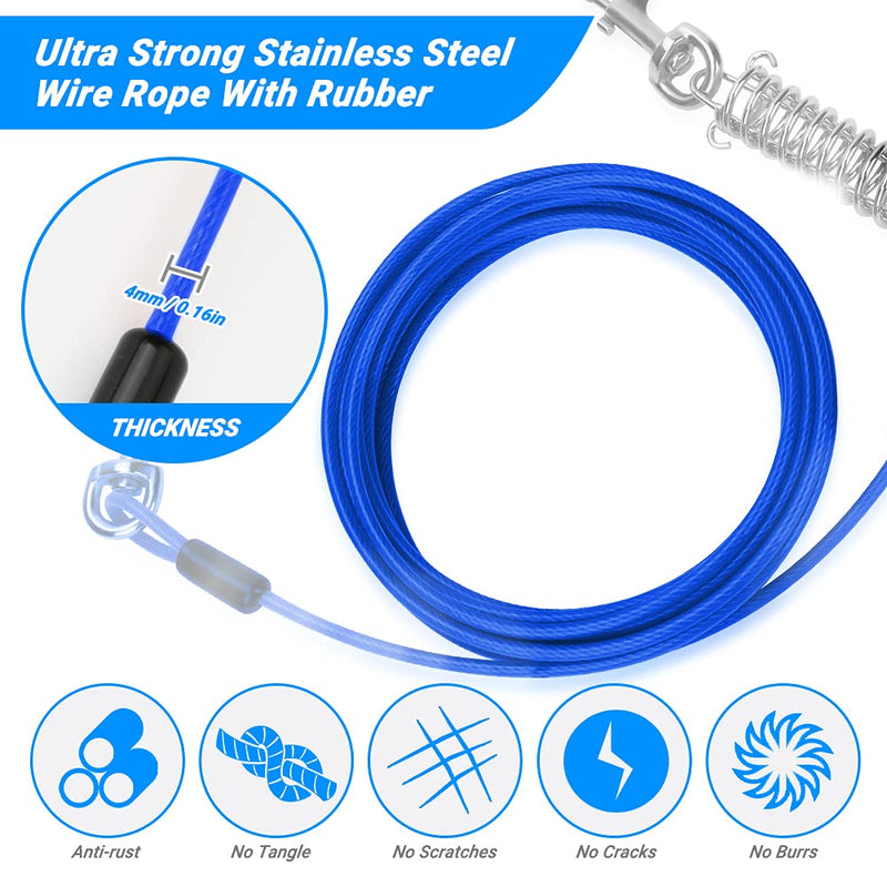 Dog Tie Out Cable Upkey 20ft Pet Tie out Cable Stainless Steel Wire Rope for Dogs Puppy Twist Lead Leash with Shock Absorbing Spring & Metal Swivel Hooks Dog Tether Cable for Small Large Dogs (Blue) Blue - PawsPlanet Australia