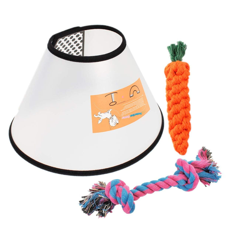 JZK Soft clear plastic elizabethan neck collar recovery pet cone collar with dog cotton rope toys (neck collar girth: 26-33cm) - PawsPlanet Australia