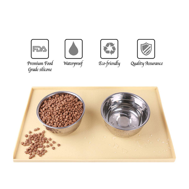 Hubulk Dog Cat Food Feeding Mat L (19"x12") XL (24"x16") or XXL (32X24) 0.5" & 1" inch Raised Edge Silicone Non Slip Waterproof Pet Food Mat Dog Bowl Placemat Large (L?19" x 12" x 0.5"?, Beige) L?19" x 12" x 0.5"? - PawsPlanet Australia