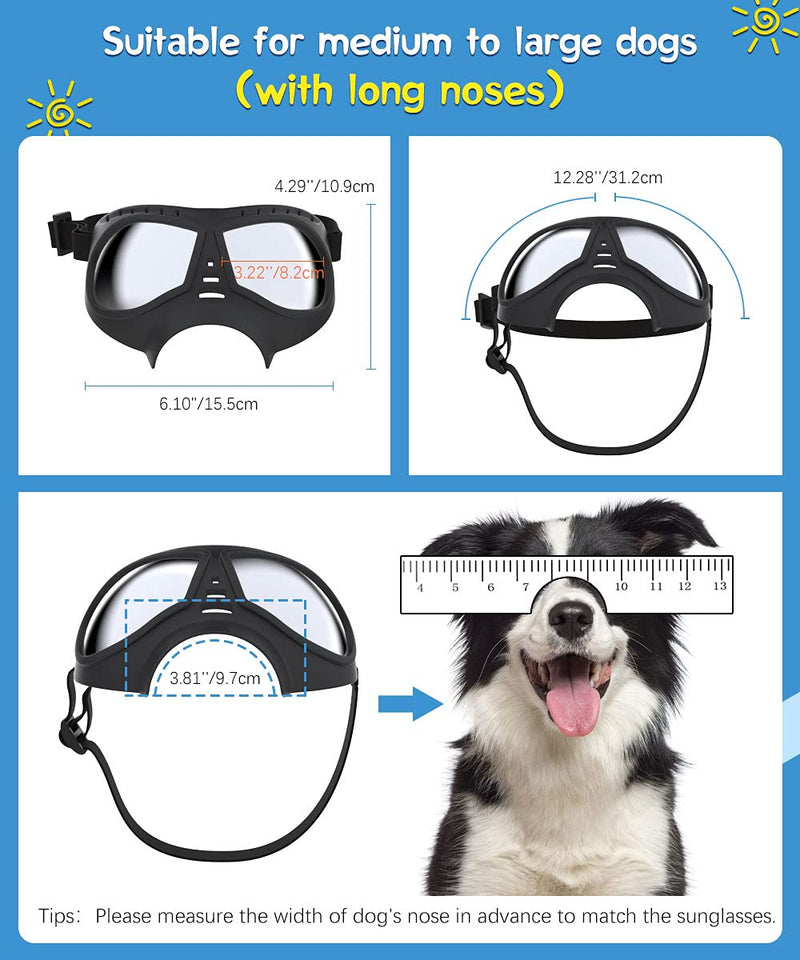 Lewondr Dog Goggles for Medium & Large Breed, Dog UV Protection Sunglasses Eye Wear Protection with Adjustable Strap Waterproof Doggles Sun Glasses Doggie Windproof Anti-Fog Doggy Glasses, Black - PawsPlanet Australia