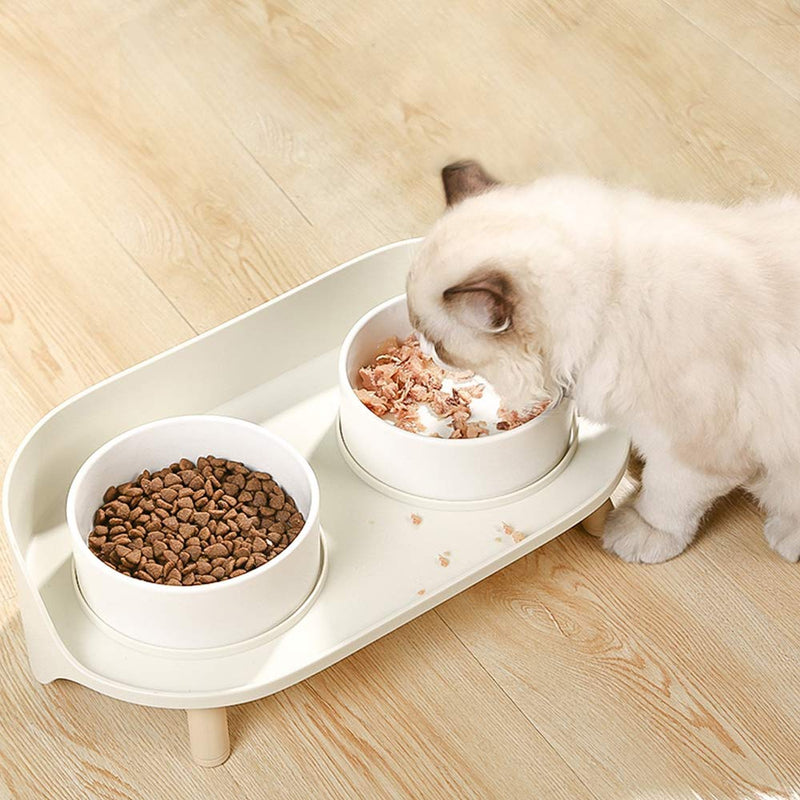 Cat Bowl for Food and Water - Elevated Dog Bowls with Stand - Raised Dog Cat Bowl set - Double pet bowl Dish for small Dog | Cat | puppy | rabbit and with Splash Proof Guard for Less Mess White - PawsPlanet Australia