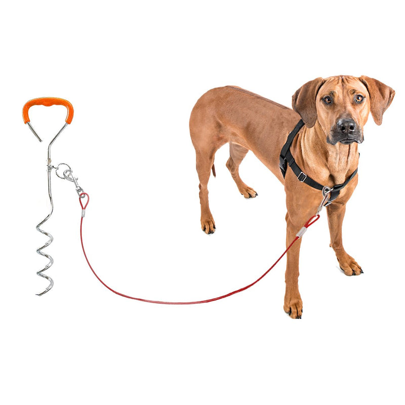 [Australia] - Petsidea Heavy Duty Dog Tie Out Cable and Stake Kits Fits Up to 60lb Pets, Plastic Handle Spiral Dogs Stake With 10Ft 16Ft 33Ft Cable for Yard Ground Outdoor Camping Walking 10 FT Red 