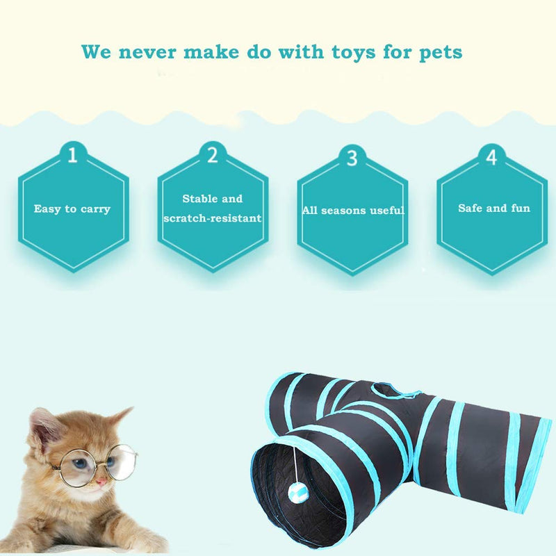 [Australia] - BEIKOTT Collapsible Cat Tunnel, Cat Tube Kitty Tunnel, Cat Pet Tunnel Toys with Peek Hole and Toy Ball, Small pet Tunnel for Kitty, Puppy, Rabbit Blue(3 Tubes) 