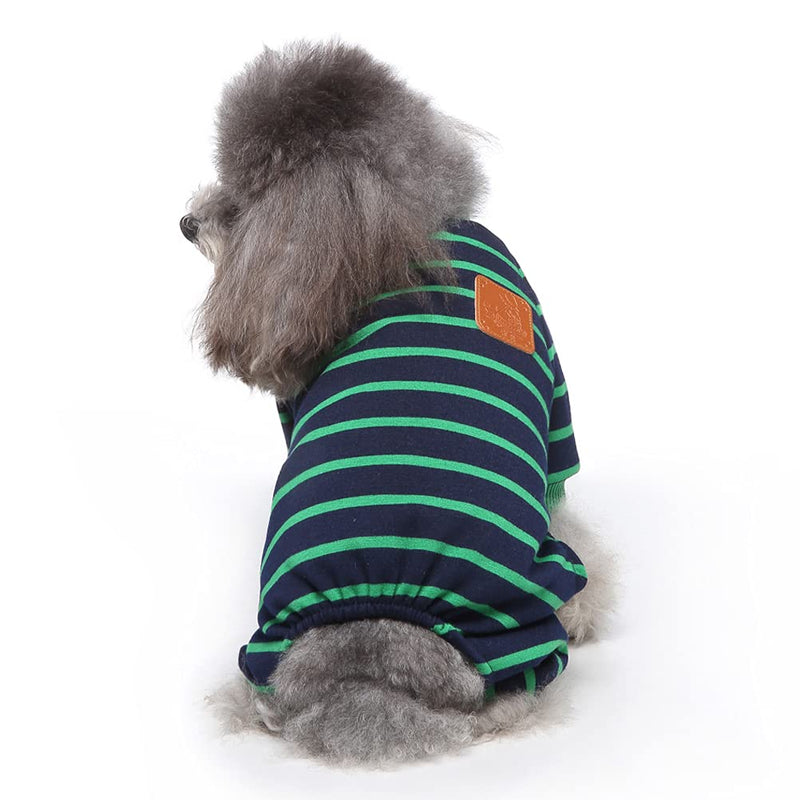 Soft Cotton Dog Pajamas, Red or Green Small Dog Puppy Cat Bottoming Jumpsuit Style, 4 Legged Breathable Pajamas Dog PJs Jumpsuit, Soft Cotton for Summer Autumn and Winter X-Small Green Stripes - PawsPlanet Australia