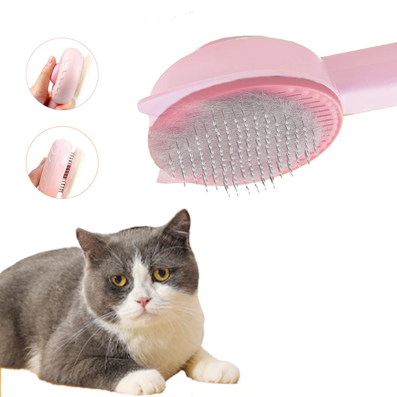 Cat brush, dog brush, self-cleaning cat brush for long hair/short hair, cat comb with handle, brush for pet care for removing underfur, loose fur and tangles (pink) pink - PawsPlanet Australia