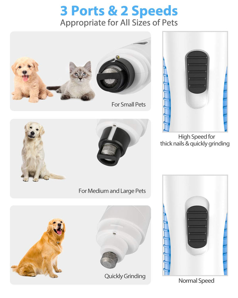 [Australia] - Peteast Dog Nail Grinder, Upgraded LED Lighting 2-Speed Nail Clippers USB Powerful Electric Nail Trimmer Paws Grooming Trimming for S/M/L Dogs Pets, 2 Grinding Wheels & Storage Bag 