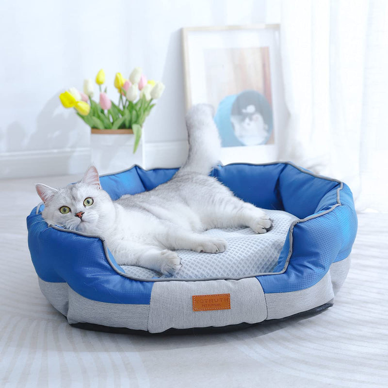 Yotruth Small Dog Cooling Bed & Cat Cooling Bed, Round Pet Beds for Indoor Cats or Small Dogs, Round Easy Clean Soft Scratch-Resistant& Mesh Fabric Pet Supplies, Slip-Resistant Oxford Bottom, Blue - PawsPlanet Australia