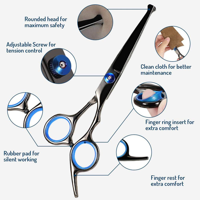 Oumefar 5 in 1 Stainless Steel Pet Trimmer Kit Dog Grooming Scissors Set Hairdressing Shears Set with Round Tip for Cutting - PawsPlanet Australia