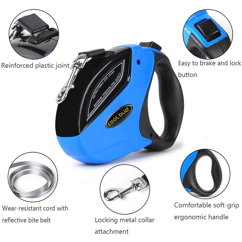 smartelf Dog Lead Retractable,5M Extendable Pet Leash/Dog Leads for Small Medium Large Dogs Up to 50KG,Tangle Free Tape, One Button Brake & Lock Pet Lead for Dog Training, Walking, Jogging-blue/black Blue - PawsPlanet Australia