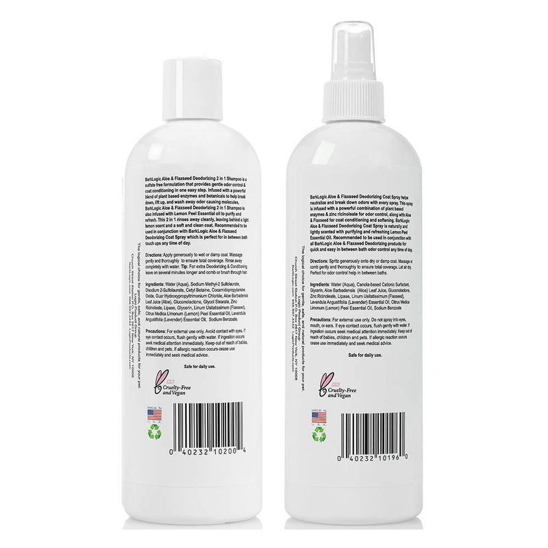 [Australia] - BarkLogic Deodorizing 2 in 1 Shampoo and Coat Spray Kit - Natural Enzymes With Refreshing Lemon Essential Oil, Plant-Based Gentle Formula for Sensitive Skin 