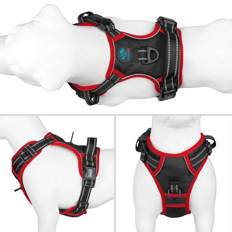 PHOEPET Upgraded No Pull Dog Harness, Reflective Adjustable Vest, with a Training Handle + 2 Metal Leash Hooks+ 3 Snap Buckles +4 Slide Buckles Black Size: L - PawsPlanet Australia