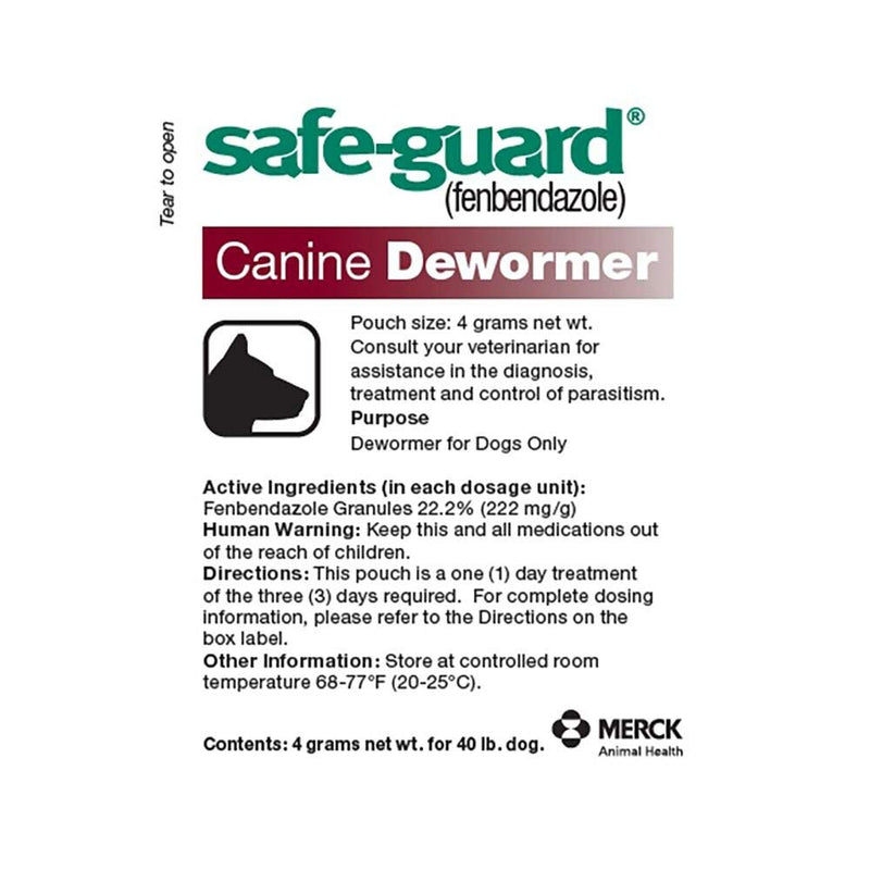 Safe-Guard (fenbendazole) Canine Dewormer for Dogs, 4gm pouch (ea. pouch treats 40lbs.) - PawsPlanet Australia