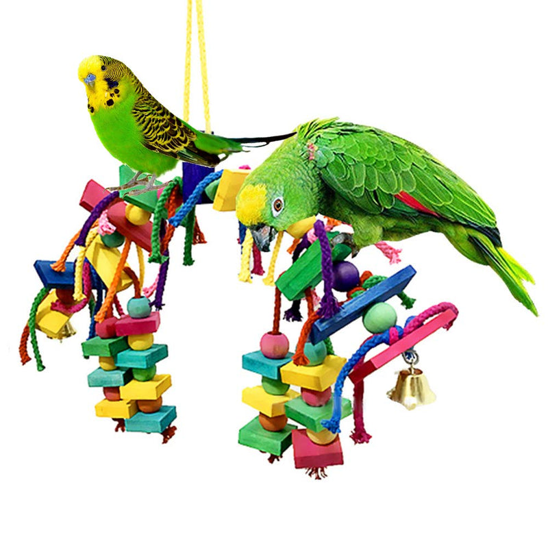 Angwis Bird Chewing Toys for Parrots Cockatiel Macaw Conure Parakeet - Parrot Cage Toys Hanging Swing Chewing Perches with Multi Colored Wood Blocks - PawsPlanet Australia