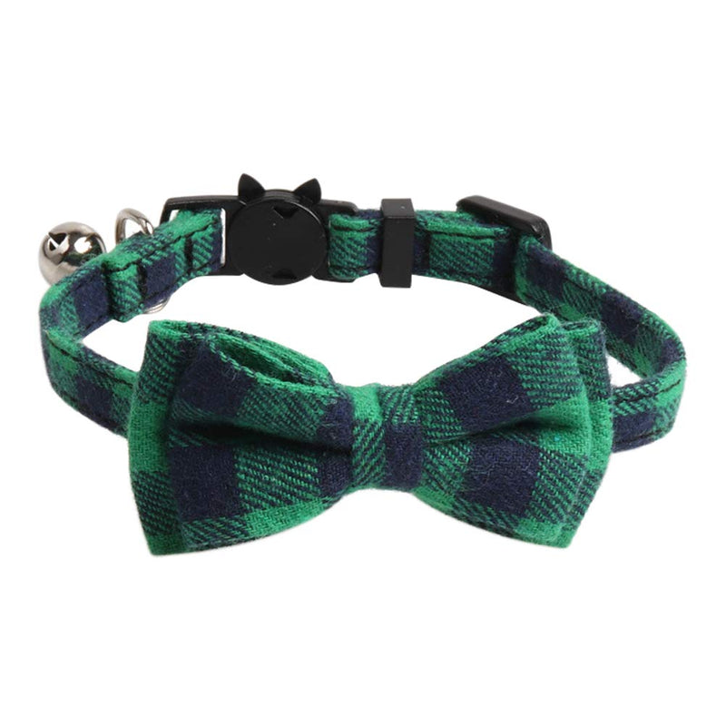 [Australia] - Imikoko Cat Collar Breakaway with Cute Bow Tie and Bell for Kitty Adjustable Safety Plaid 2 Pack/Set (Blue&Green) Blue&Green 