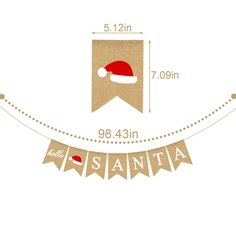 Jute Burlap Hello Santa Banner Santa Claus Christmas Fireplace Mantel Bunting Garland Decoration - PawsPlanet Australia