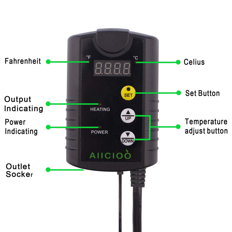 Aiicioo Under Tank Heater Thermostat - Reptile Heating Pad with Temperature Control Reptile Heat Mat for Combo Set for Hermit Crab Lizard Terrarium 6X8Inch Mat & Thermostat - PawsPlanet Australia