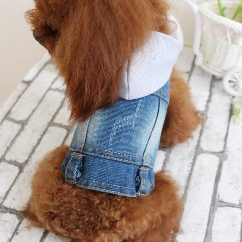 Tengzhi Dog Jeans Jacket Cat Dog Denim Vest Pet Hooded Cool Boys and Girls Coat Puppy Clothes for Small Medium and Large Dogs X-Small Gray Hat - PawsPlanet Australia