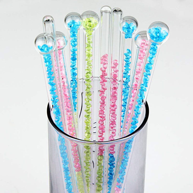 10PS Glass Stirring Rod - Colorful Drinks Decorations - Reusable Coffee Stirring Swizzle Stick - Cocktail Stirrers Glass Stir Rods -7.2 Inch Mixing For Essential Oils - Blue Yellow Pink Sticks Stirrer - PawsPlanet Australia