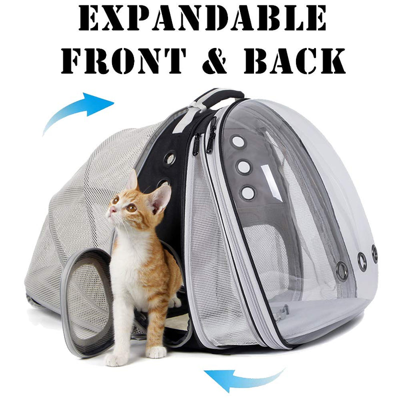 halinfer Expandable Front and Back Cat Backpack Carrier, Dual Expandable Space Capsule Transparent Clear Bubble Pet Carrier for Small Dog, Pet Carrying Hiking Traveling Backpack (Black) Black - PawsPlanet Australia