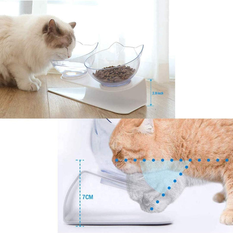 Wuudi Cat Feeding Bowl Cat Food 15° Inclined Creative Non-Slip Base Double Bowl Dog Bowl Cat Bowl for Food Water + Light Blue Duck Bill Pet Spoon Black + transparent - PawsPlanet Australia